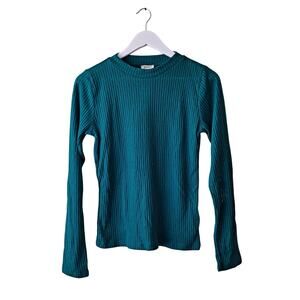 NWT Pilcro Ribbed Knit Sweater Top Long Sleeve Crewneck Turquoise Womens Size S